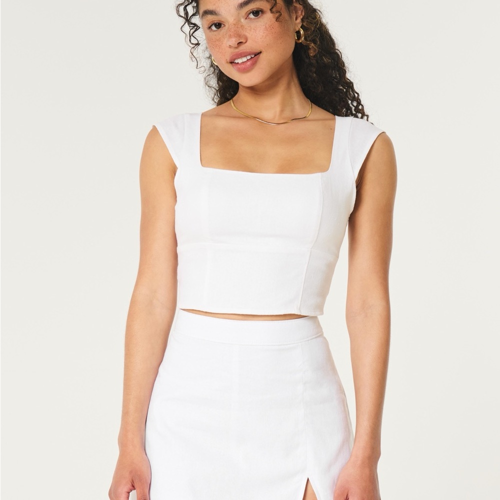 Hollister White Square-Neck Crop Top